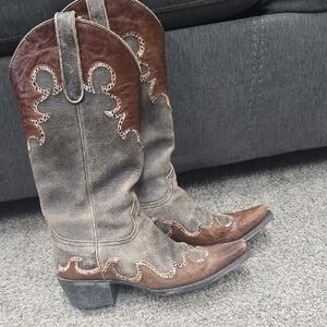 Brown and Gray Western Cowboy Boots